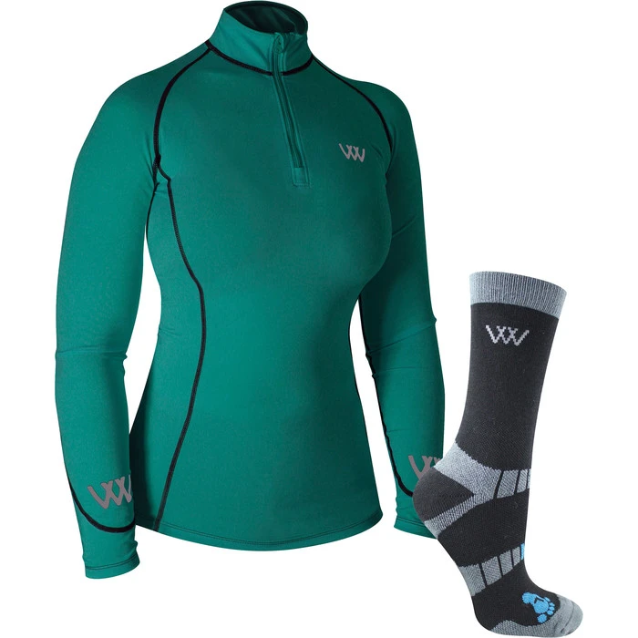 2023 Woof Wear Womens Performance Riding & Shirt Short Bamboo Waffle Riding Socks 2 Pack Bundle WA0001WW0016 - Ocean / Black