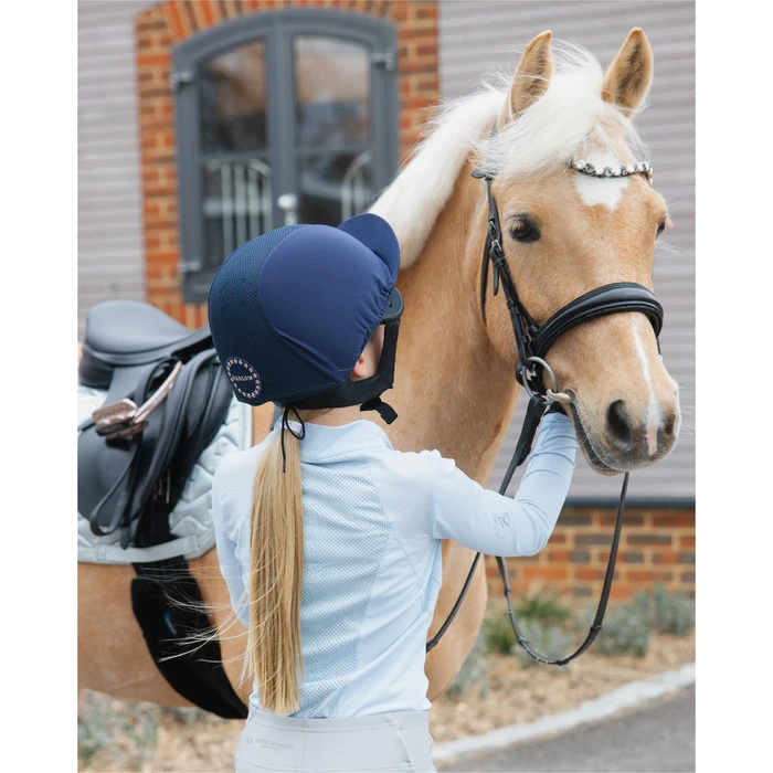 2022 Charles Owen Harlow MS1 Pro Jockey Skull & Headband NRGMS1PLRG - Navy / Rose Gold - Image 5