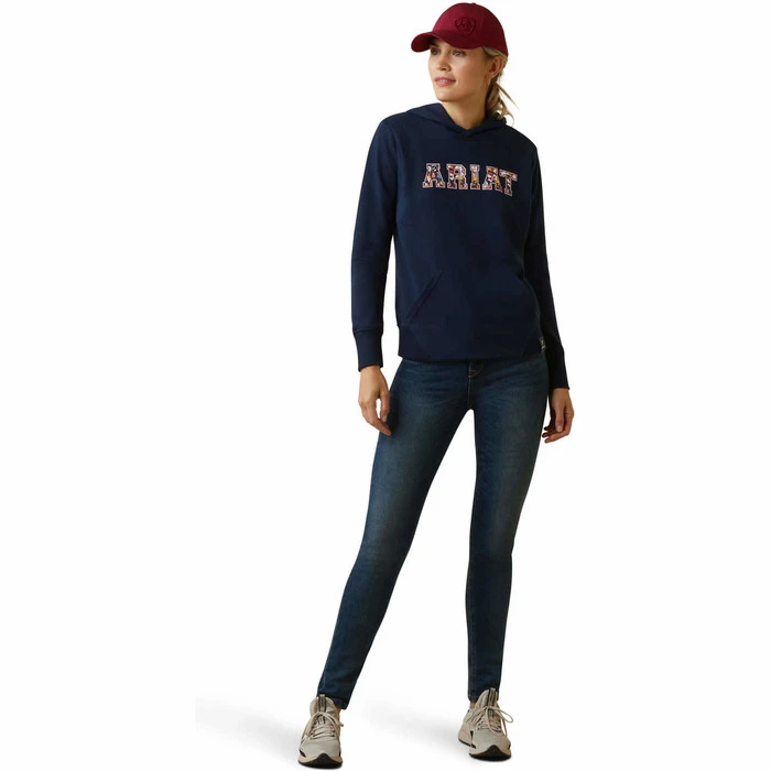 2023 Ariat Womens 3D Logo 2.0 Hoodie 10043320 - Navy / Red - Image 3